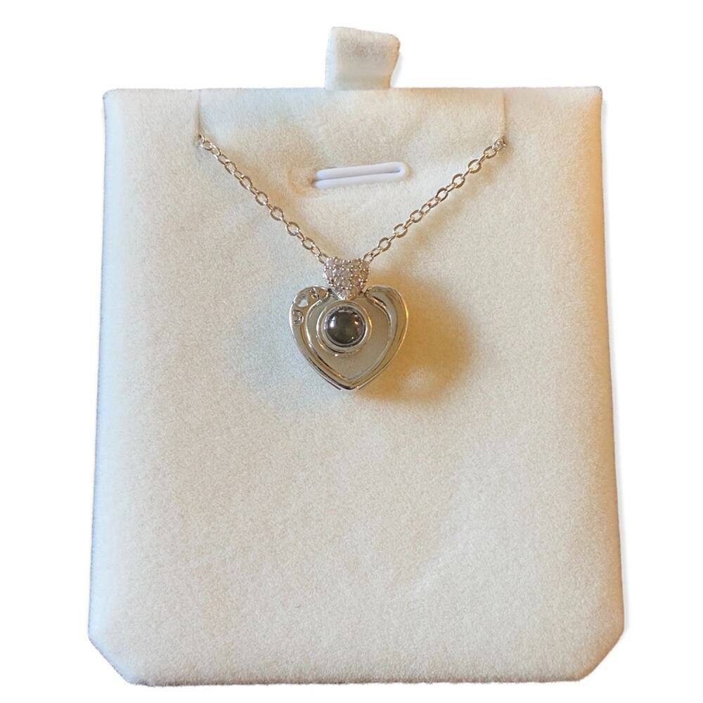 Silver Heart With Diamonds I love you In 100 Languages Necklace NIB